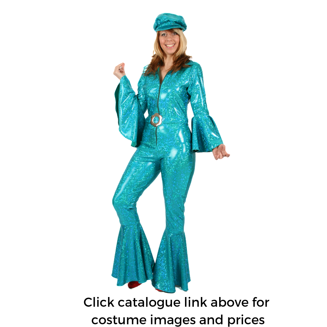 Turquoise ABBA jumpsuit for hire