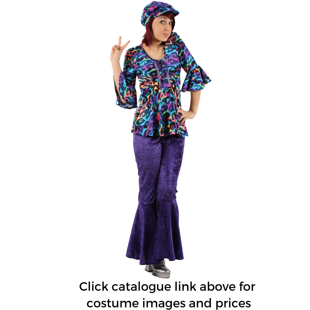 Purple ladies' '70s and disco fancy dress costume hire