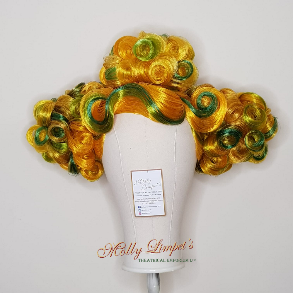 yellow and green ugly sister pantomime wig