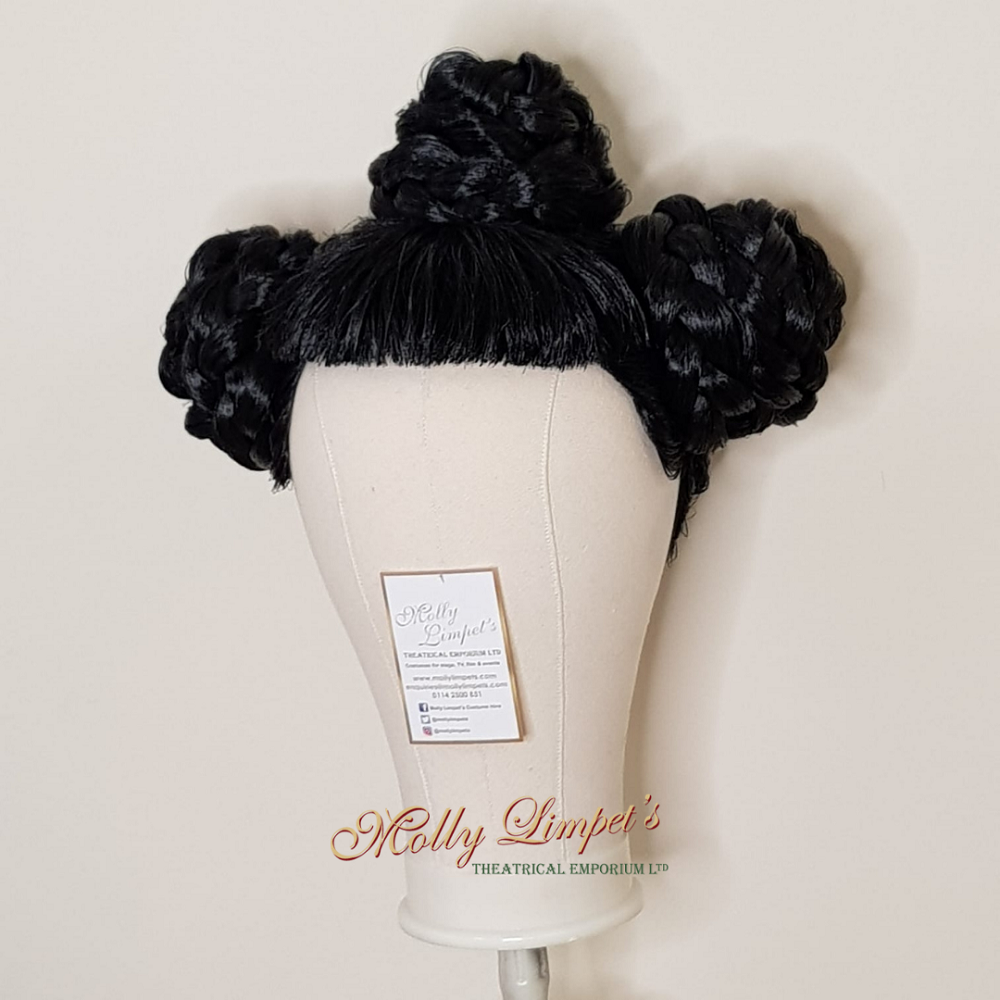 black short pantomime dame wigs for hire