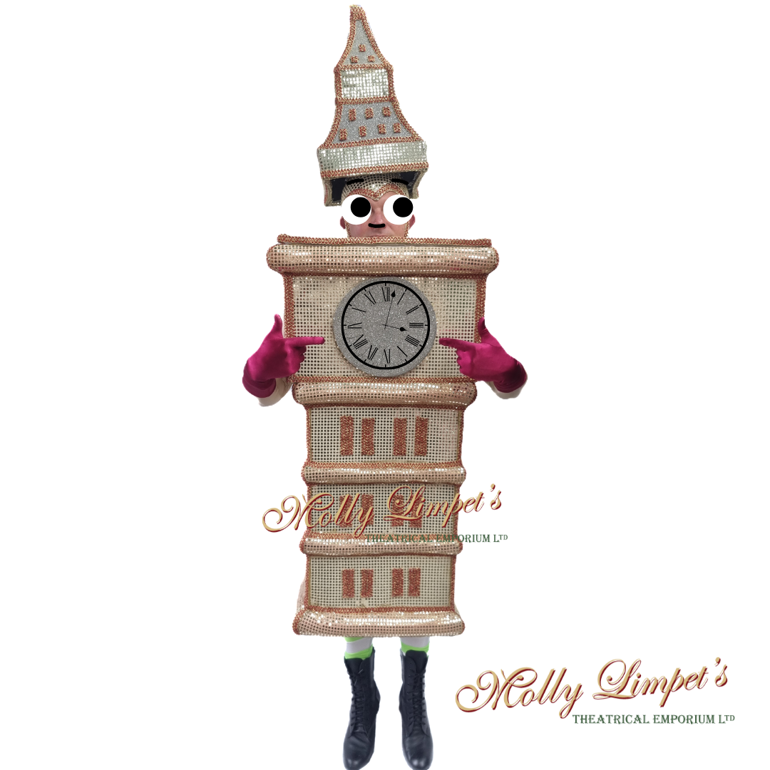 Big Ben, clock tower themed panto dame structured costume
