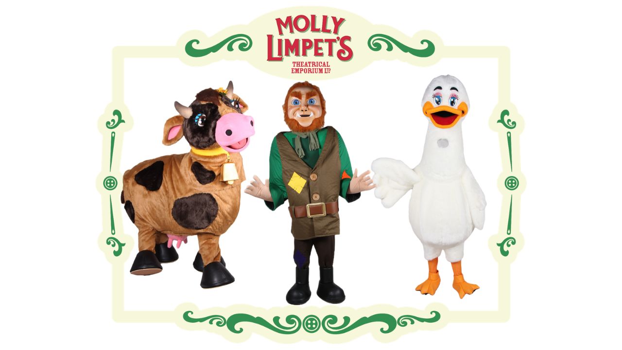 two-man pantomime horse and cow costumes for hire